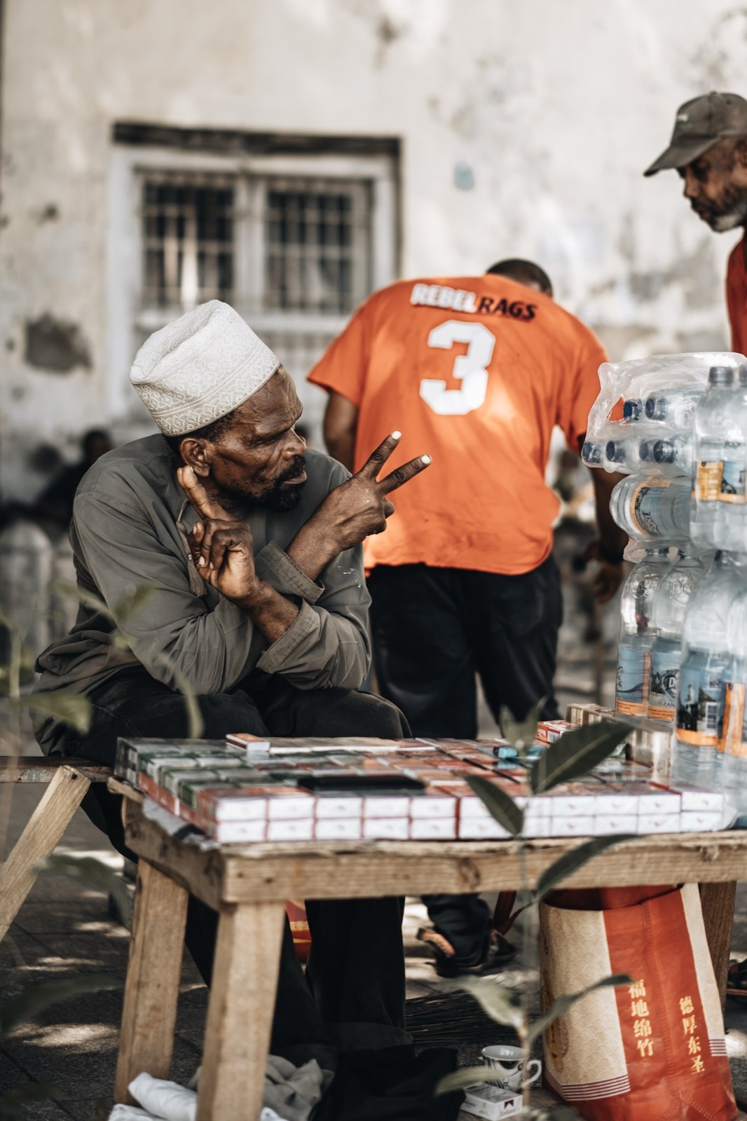 Elderly man in a traditional Kufi hat on Zanzibar's east coast, Jambiani village